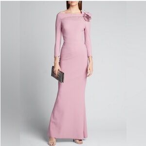 Chiara Boni La Petite Robe 3/4 Sleeve Gown Rosette Shoulder Pink